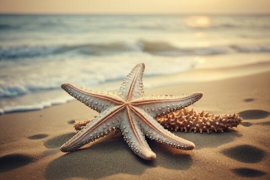 a close up of a starfish on a beach, starfish, starfish pose, with big starfish, highly detailed photo. 
