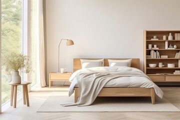 Organic Minimalist Bedroom Ideas: A Serene Retreat with Wooden Furniture and Neutral Tones