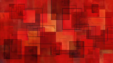 Abstract red overlapping squares with textural contrast and depth.