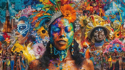 Fototapeta premium Brazil's Carnival Extravaganza: Vibrant Essence Collage