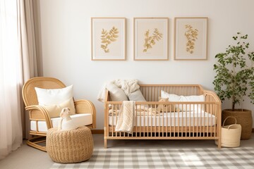 Rattan Furniture and Gingham Cushions: Cottagecore Nursery Room Delight
