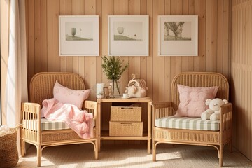 Rattan Cottagecore Nursery: Gingham Cushions & Cozy Charm