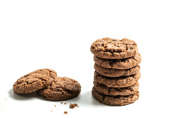 stack of dark chocolate cookies isolated on a white background