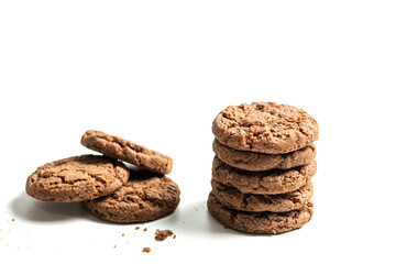 stack of dark chocolate cookies isolated on a white background