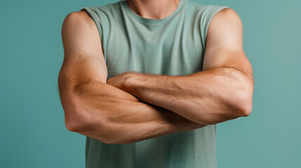Fototapeta na wymiar A healthy muscular man posing with his arms crossed