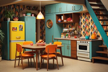 70s Retro Kitchen Designs: Funky Patterned Wallpapers & Iconic Egg Chairs Ensemble