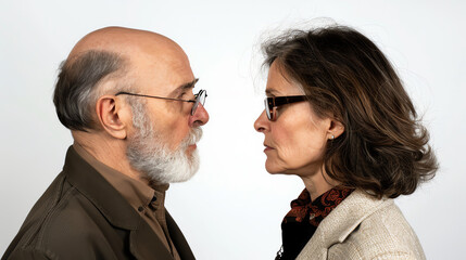 Dynamic Couple Dispute - High-Contrast Relationship Drama on White Background