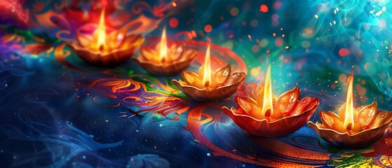 Diwali Celebration with Indian Flag Background

