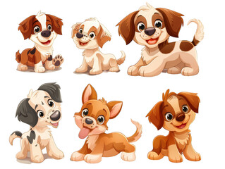 Obraz premium Delightful cartoon puppies with expressive faces, suited for kids’ illustrations, educational materials, or pet-themed designs. transparent background