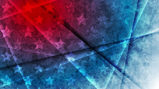 USA colors, stars and glowing stripes abstract grunge retro background. Seamless looping Independence Day motion design. Video animation Ultra HD 4K 3840x2160
