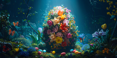 Naklejka na ściany i meble Beautiful colorful flowers underwater artistic close up view of flowers .