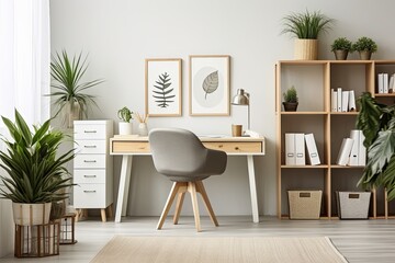 Minimalist White Desks and Green Plants: Scandinavian-Inspired Study Room Ideas