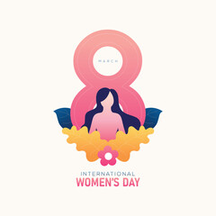 International women's day greeting card and postcard with women inside number 8