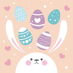 Easter card with rabbit and eggs. Illustration.