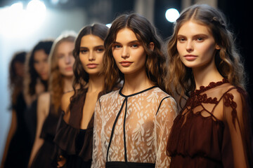 Obraz premium Generative AI picture of High fashion show with beautiful young male female model in fine designers outfit Generative AI