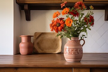 Terracotta Accents: Farmhouse Vase Flower Arrangement for Kitchen Interiors