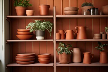 Terracotta Plant Pots: Kitchen Interiors with Stunning Shelving Units