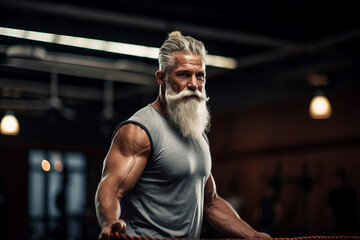 Elderly people pensioners working out in modern interior big spacious gym Generative AI illustration