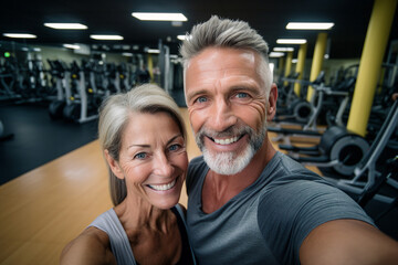 Obraz premium Elderly people pensioners working out in modern interior big spacious gym Generative AI illustration