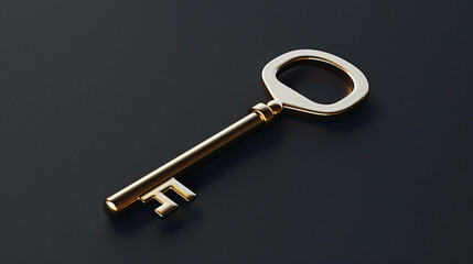 Golden key on a solid background - idea concept.