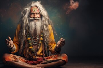 Guru on meditating in yoga pose - obrazy, fototapety, plakaty
