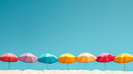 Fototapeta na wymiar Colorful Canopies: A Lineup of Beach Umbrellas