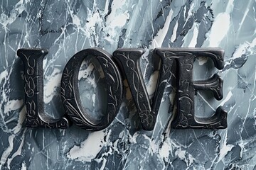 Marble background with the word love.