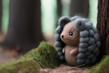 Handcrafted Hedgehog Toy in Forest Setting