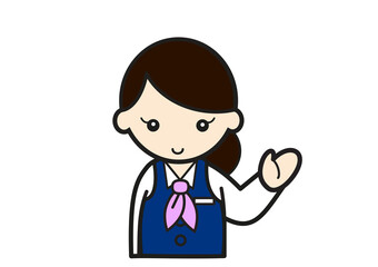 案内ポーズの制服姿の若い女性