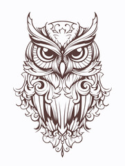 Tattoo sketch of a owl on a white background, owl vector, owl coloring book, owl drawing, owl icon