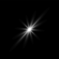 Glare star on black. Light flashes. Vector transparent elements with glow effect.