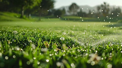 Golf course automatic lawn sprinkler.
