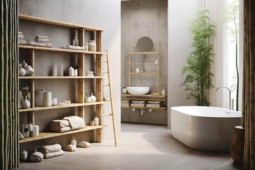 Fototapeta na wymiar Urban Bamboo Bathroom Oasis: Concrete and Bamboo Design Inspiration