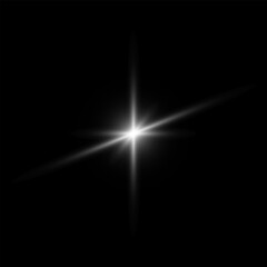 Glare star on black. Light flashes. Vector transparent elements with glow effect.