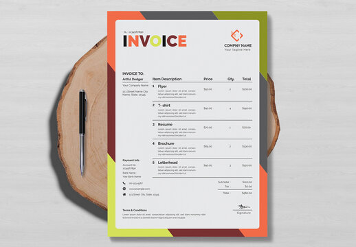 Invoice Layout With Colorful Accents