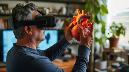 Digital Heartbeat Cardiologist's Expert Touch on Futuristic Virtual Interface - obrazy, fototapety, plakaty