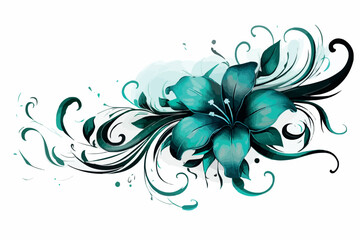 Blue floral background. Flower tattoo line art design element Vector