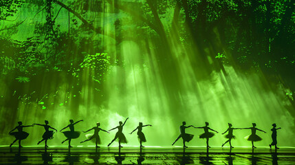 Green planet row of abstract silhouettes of people.