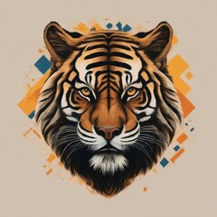 Painting logo style of a wild tiger isolated on an abstract background. Animal nature icon concept in premium vector style.