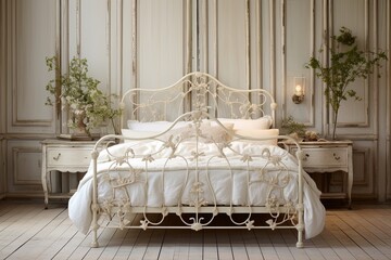 Vintage Parisian Bedroom Decors: Antique White Wrought Iron Bed Frames Elegance