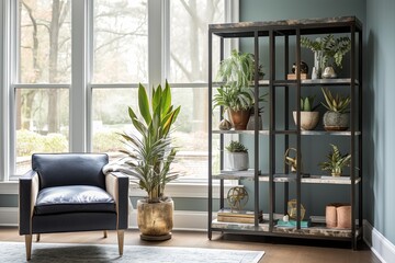 Contemporary Decor Ideas: Sunroom Showcase with Sleek Shelving Units & Curated Collections