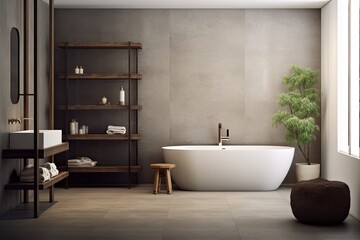 Fototapeta na wymiar Zen-Inspired Bathroom: Celebrating Minimalism with Sleek Fixtures and Uncluttered Spaces