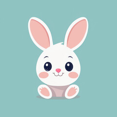 Flat logo style of a cute bunny isolated on a solid color background. Animal nature icon concept in premium vector style.
