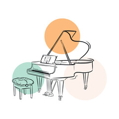 Line art Baby grand piano vector illustration