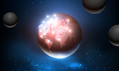 Global world network and telecommunication over planet earth, Communication technology for internet business. 5G, 6G wireless digital connection. Hologram ai ui technology global network. Vector EPS10