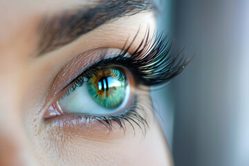 Woman's eye with long lashes. Feminine Beauty and Care Concept