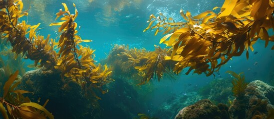 Fototapeta na wymiar Giant kelp off Monterey forms important habitat for diverse marine life.