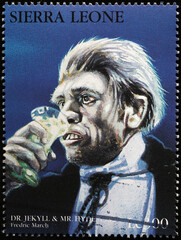 Horror movie Dr.Jekyll and Mr.Hyde on postage stamp