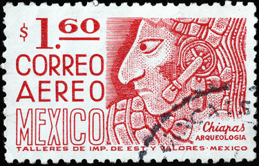 Inca relief on vintage mexican stamp - obrazy, fototapety, plakaty