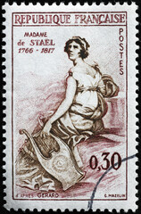 Madame de Stael on ancient french postage stamp